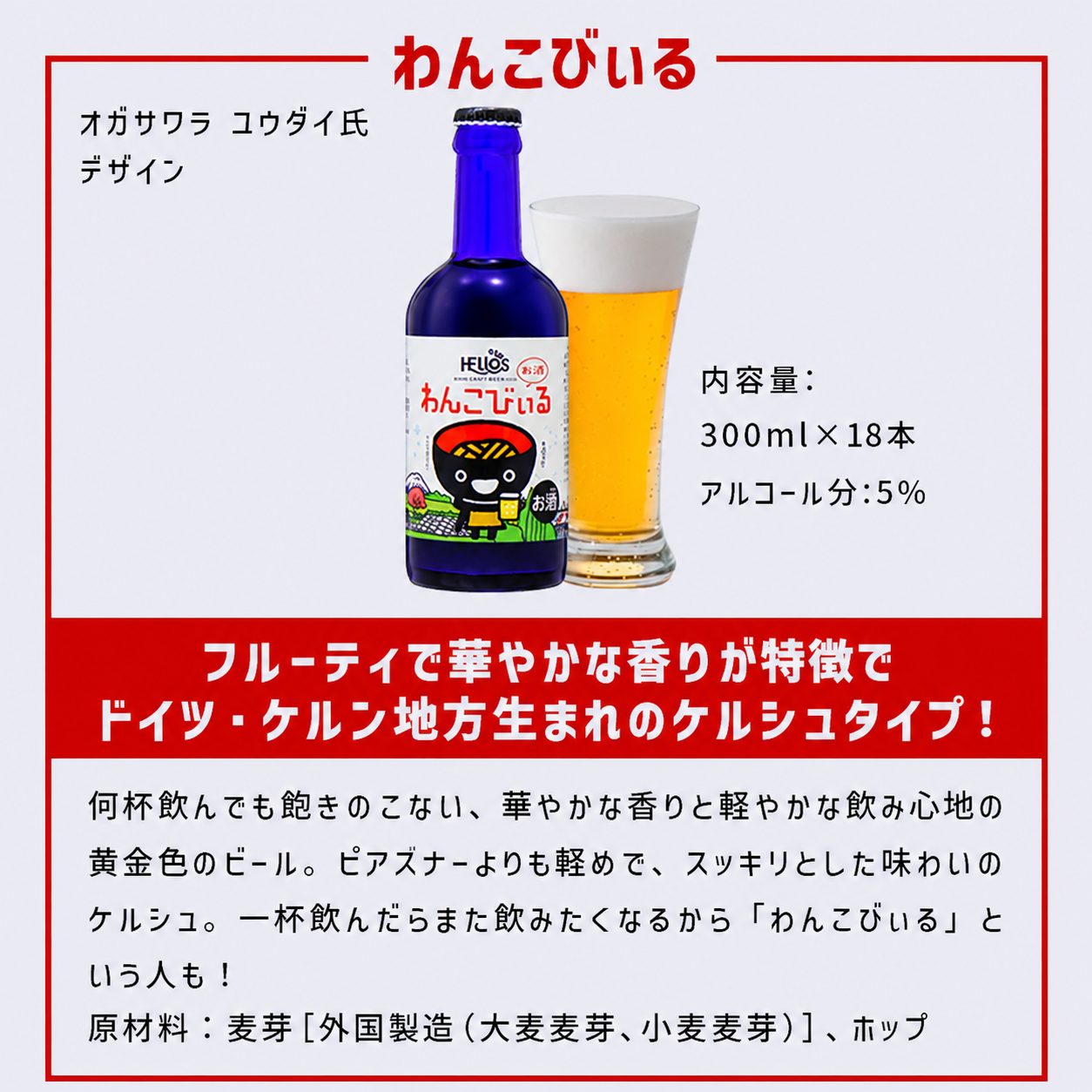 沢内醸造所 プレミアムクラフトビール わんこびぃるケルシュ 300ml瓶 18本 6本×3